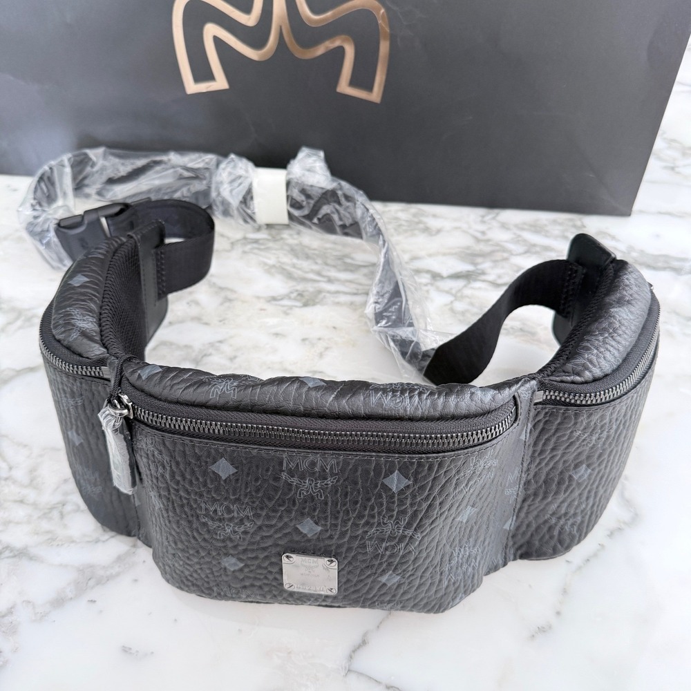 MCM Black Visetos Belt Bag